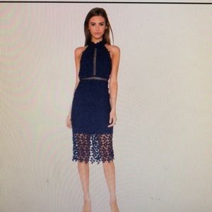 Bardot Blue Gemma Halter Lace Sheath Dress